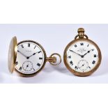 A Plated Keyless Full Hunting Cased Pocket Watch by Elgin, 48mm diameter case, white enamel dial