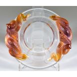 Serpent - A Lalique Frosted Amber and Clear Glass Bowl, Late 20th Century, 9ins diameter x 3ins