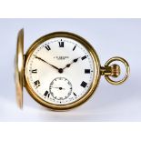 A 9ct Gold Half Hunting Case Keyless Pocket Watch, by J W Benson of London, 50mm diameter case,