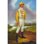 A. Mawe (19th/20th Century) - Oil painting - Full length portrait of a jockey, signed, canvas laid