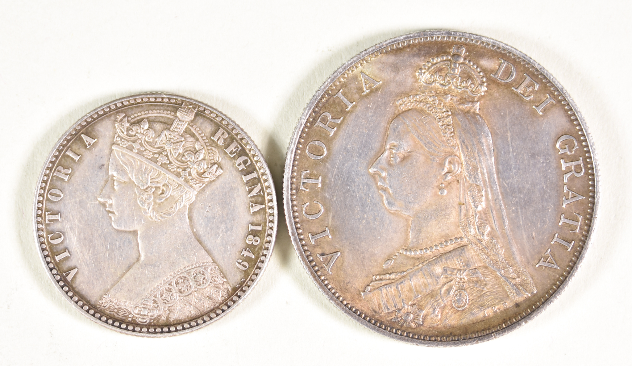 One Victoria Florin, 1849, and one double florin, 1887