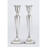 A Pair of George V Silver Pillar Candlesticks, by James Deakin & Sons, Chester, 1911, with plain