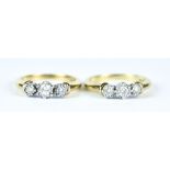Two Three Stone Diamond Rings, Modern, 9ct gold, each set with three brilliant cut diamonds,