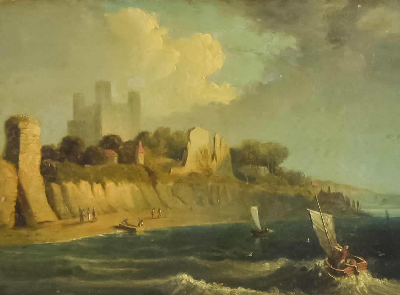19th Century British School - Oil painting - "Rochester Castle", unsigned, mahogany panel 9ins x