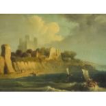 19th Century British School - Oil painting - "Rochester Castle", unsigned, mahogany panel 9ins x