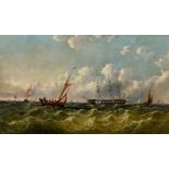 John James Wilson (1818-1875) - Oil painting - Seascape with fishing boats in choppy sea, signed,