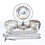 An Elizabeth II Silver Circular Armada Dish and Mixed Silver Ware, the armada dish by William Comyns