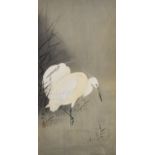 Koson O'Hara (1877-1945) - Woodcut in colours - Two egrets, signed, 13.5ins x 7ins, framed and