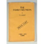 T. S. Eliot - "The Family Reunion", published by Faber & Faber, proof copy, in orange paper back