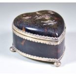 An Edward VII Silver Mounted Tortoiseshell Heart Pattern Trinket Box, by MBA, London, 1907, the