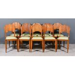 A Set of Ten Early 20th Century Beech Wood Dining Chairs of 'Art Deco' Design, the shaped backs each