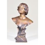 Early 20th Century Continental School - Brown patinated bust of a young woman in the Art Nouveau