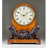 A William IV Pollard Oak Mantel Clock, by J Kent of Saffron Walden, the 8ins diameter circular