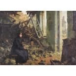 Amedee Forestier (1854-1930) - Oil painting - Seated figure of a forlorn woman in the wreckage of