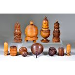 A Small Collection of Treen, Primarily 19th Century, including - fruit wood caster with urn-shaped