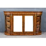 A Victorian Figured Walnut and Gilt Metal Mounted Credenza, the frieze with parquetry inlay,