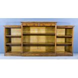 A Victorian Oak Breakfront Dwarf Bookcase, with square edge to top, fitted two central drawers and