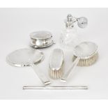 An Elizabeth II Silver Backed and Silver Mounted Six Piece Dressing Table Set, by W I Broadway &