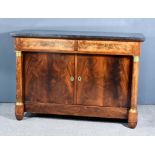 A 19th Century French Mahogany and Brass Mounted Commode, with green veined marble slab to top,