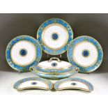 A Minton Bone China Part Dinner Service, Circa 1870, decorated with white enamel 'jewels' and raised