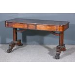 A William IV Rosewood Rectangular Library Table, with rounded corners, fitted two frieze drawers