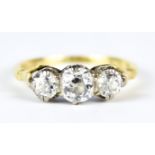 A Three Stone Diamond Ring, 20th Century, 18ct gold, set with three brilliant cut round diamonds,