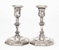 A Pair of Edward VII Silver Pillar Candlesticks, by Hawksworth, Eyre & Co. Ltd., Sheffield, 1908,