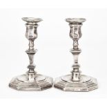 A Pair of Edward VII Silver Pillar Candlesticks, by Hawksworth, Eyre & Co. Ltd., Sheffield, 1908,