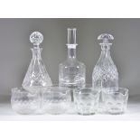 A Dartington Glass Decanter and Stopper and Mixed Glassware, the decanter of mallet-shape, 7.75ins