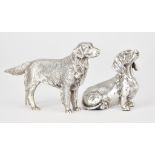 An Elizabeth II Silver Filled Figure of a Dachshund and a Plated Figure of a Retriever, the