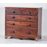 A George III Mahogany Small Chest, with square edge to top, fitted two short and three long