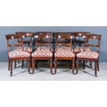 A Set of Eight Victorian Mahogany Dining Chairs, with plain crest rails and splats, the seats