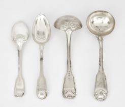 A Set of Eighteen Silver Fiddle Thread and Shell Pattern Dessert Spoons and a Pair of George III