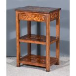 A 19th Century Dutch Mahogany and Marquetry Rectangular Three Tier Occasional Table, the whole