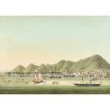 Chinese School - Watercolour and gouache - A view of the Hongs and shipping off Hong Kong, 7.