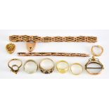 A Mixed Lot of Gold Items, comprising - 9ct gold gate bracelet with padlock charm, gross weight 21g,