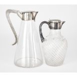 An Edward VII Silver Mounted and Clear Glass Claret Jug and a Plated Mounted and glass Claret Jug,