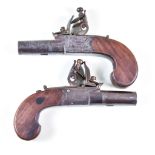 A Good Pair of Flintlock Turned Barrel Overcoat Pistols, by Bass of London, 1.75ins plain steel turn