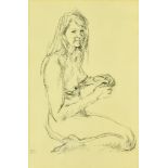***Bernard Dunstan (1920-2017) - Charcoal drawing - Nude - initialled, 16.5ins x 11ins, framed and