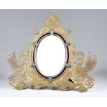 A Finely Engraved Continental Brass, Blue Enamel and Silvered Table Mirror, Late 19th/Early 20th
