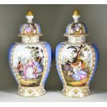 A Pair of Carl Thieme Porcelain Baluster-Shaped Vases and Covers, Late 19th Century, enamelled in