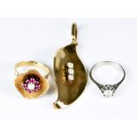 A Mixed Lot of Gold Items, comprising - 18ct white gold paste set ring, size L, yellow metal (