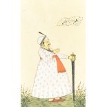 Indian School - Pair of ink and gouache - Standing portrait of a gentleman with a sword and kneeling