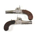 A Good Pair of Percussion Turned Barrel Pocket Pistols, by Clough & Sons of Bath, 1.5ins bright