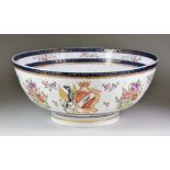 An Edmé Samson Porcelain Punch Bowl, Late 19th Century, enamelled in colours with a famille rose