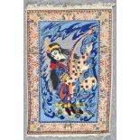 A 20th Century Isfahan Picture Rug, woven in colours of ivory, navy blue and wine, the field