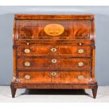 An 18th Century Mahogany and Marquetry Cylindrical Roll-Top Bureau, the whole inlaid with