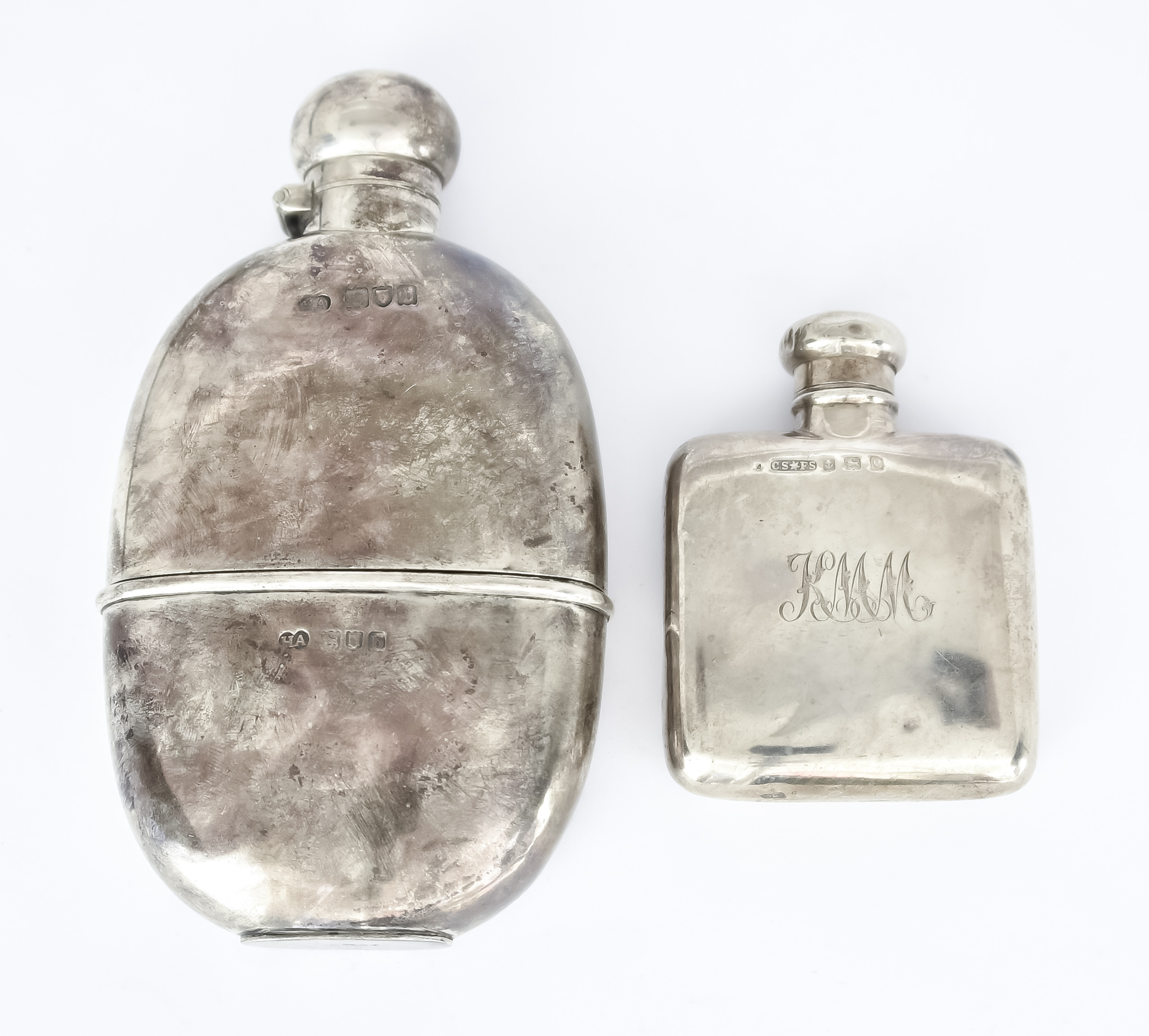 A Late Victorian Silver Hip Flask and a George V Small Silver Hip Flask, the Victorian by Atkins