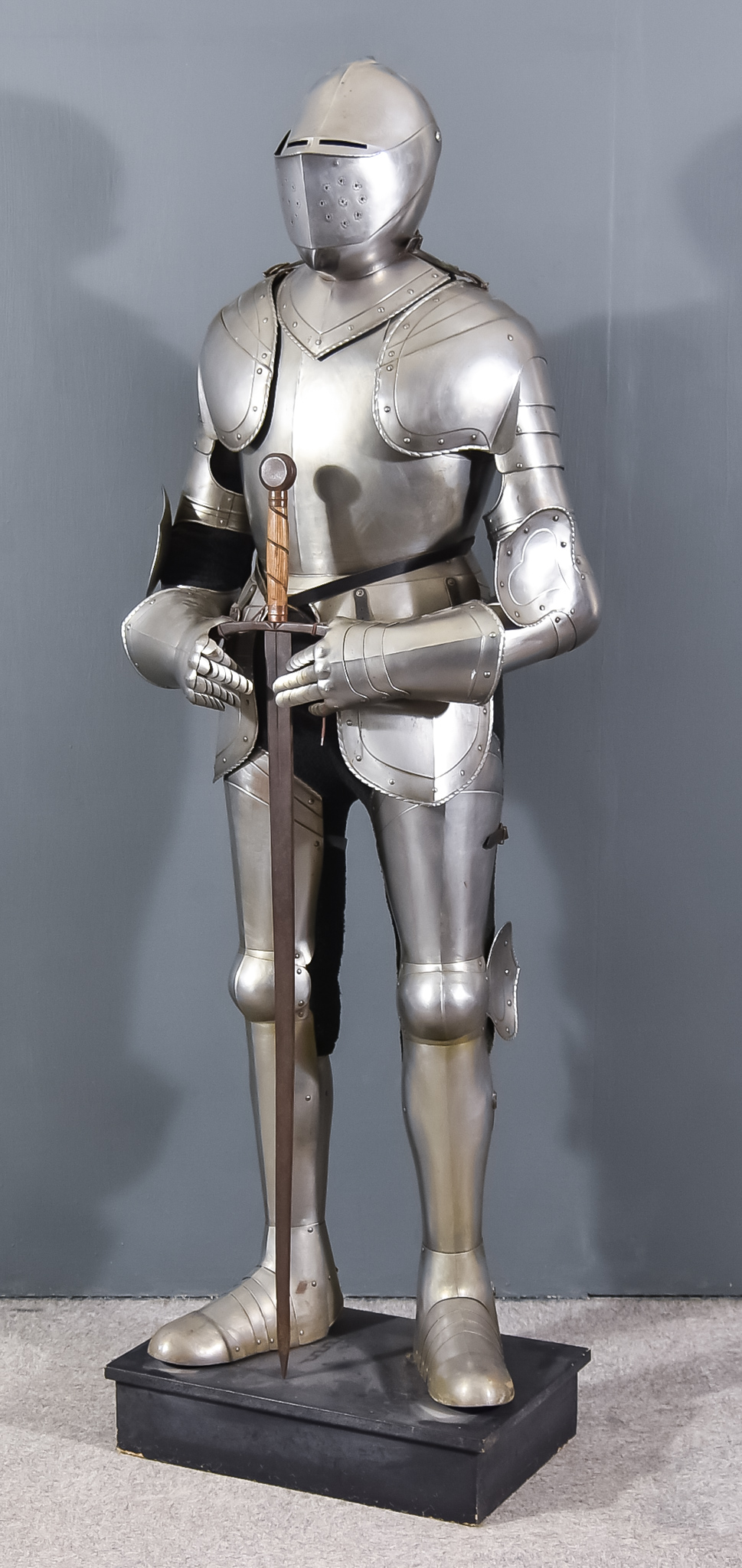 A Full Suit of Reproduction 15th Century Armour, by Terry English, bearing makers mark, 70ins in