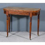 A Late George III Mahogany D- Shaped Card Table, the folding baize-lined top inlaid with